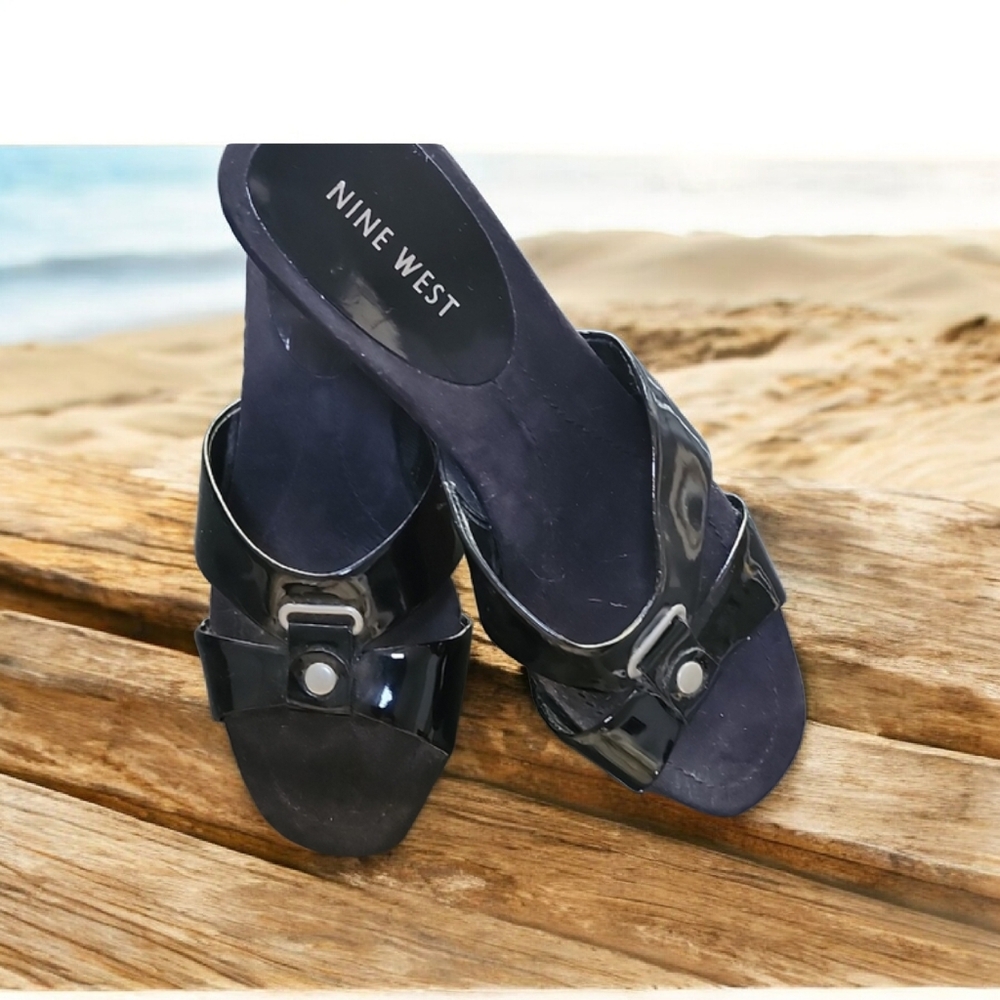 Nine West Black Wedge Sandals